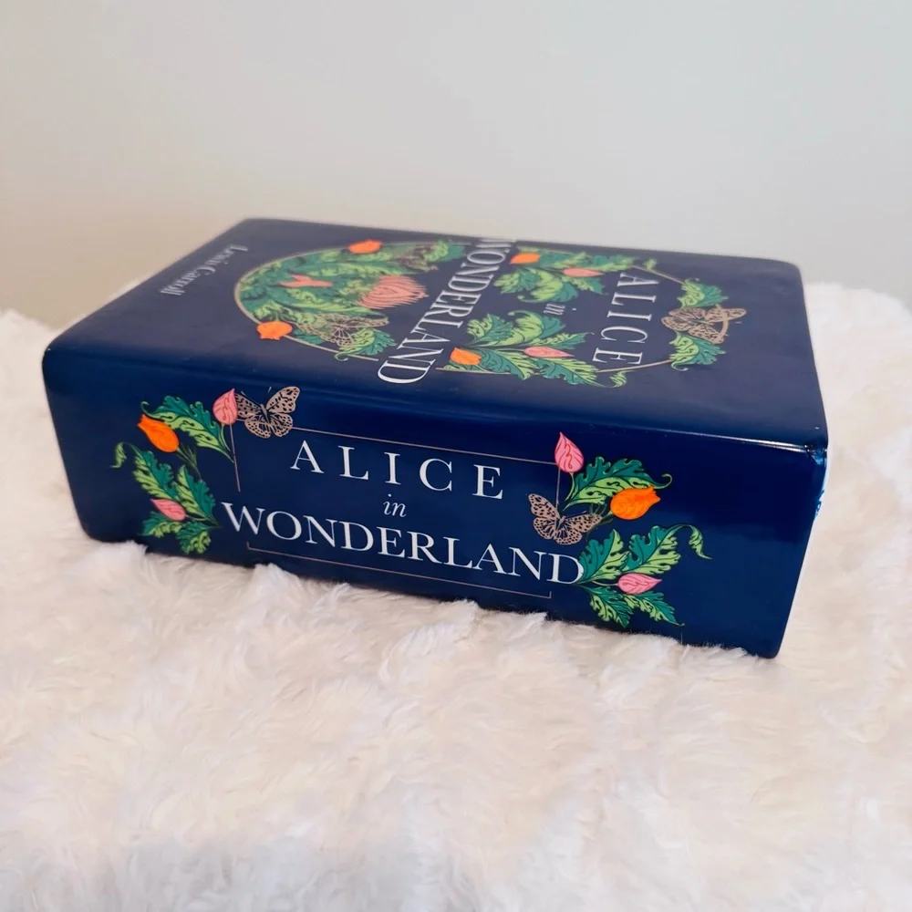 Ceramic Faux Book Shaped Vase Alice In Wonderland Whimsical Garden Decor NEW